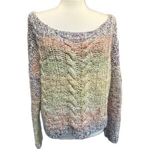 Abercrombie & Fitch Cropped Oversize Striped Cable Knit Sweater Rainbow Women L